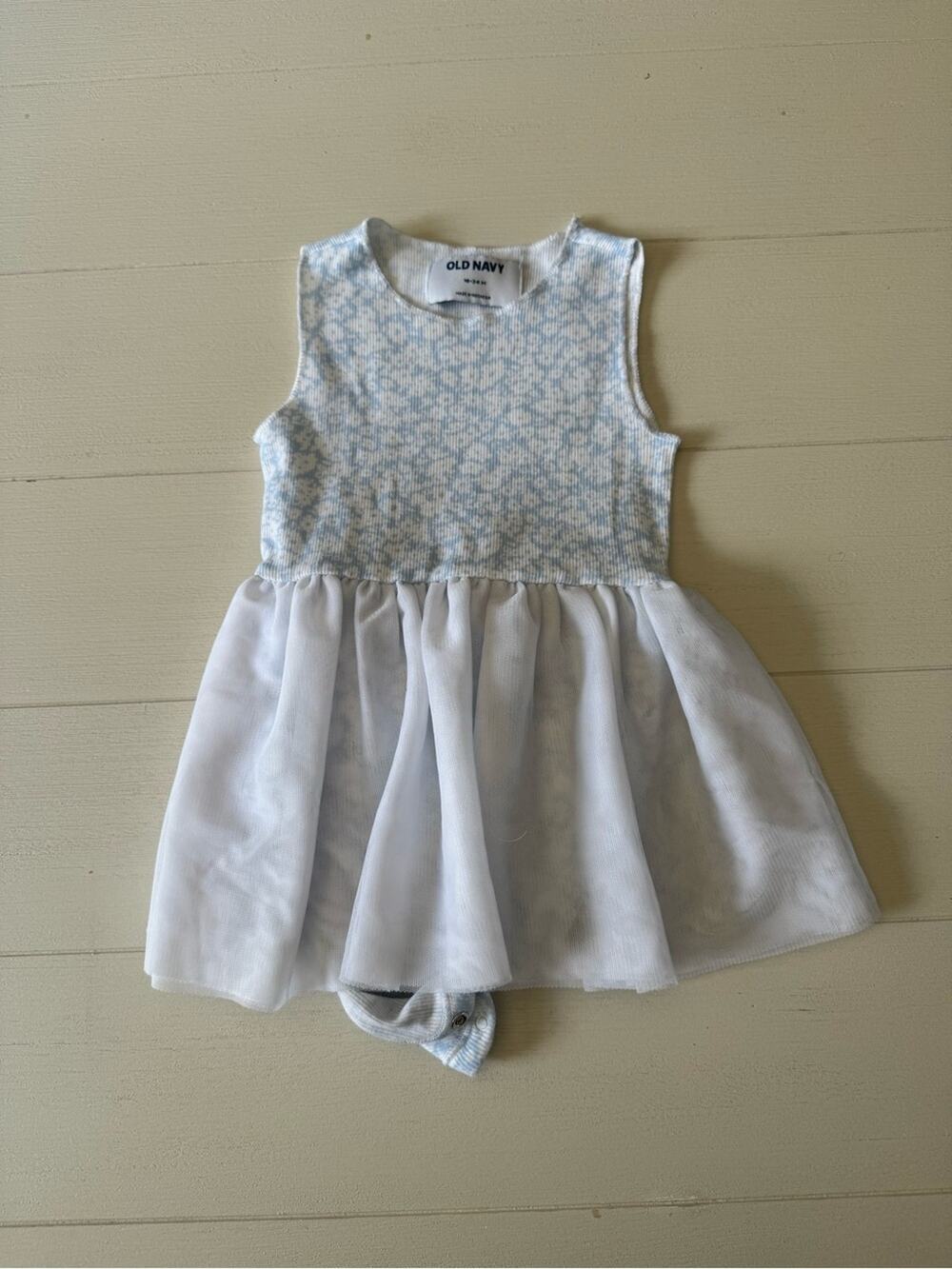 Old Navy Light Blue Floral Knit Dress with White Tulle Skirt